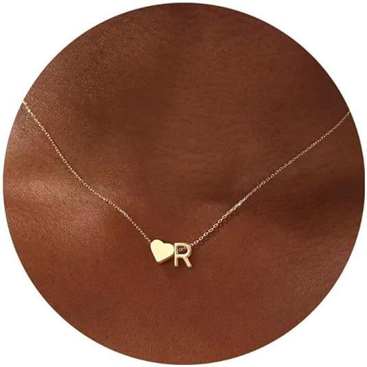 Simple Heart Letter Necklace 14K Gold Plated Clavicle Chain Durable Hypoallergenic Adjustable Pendant Chain for Women