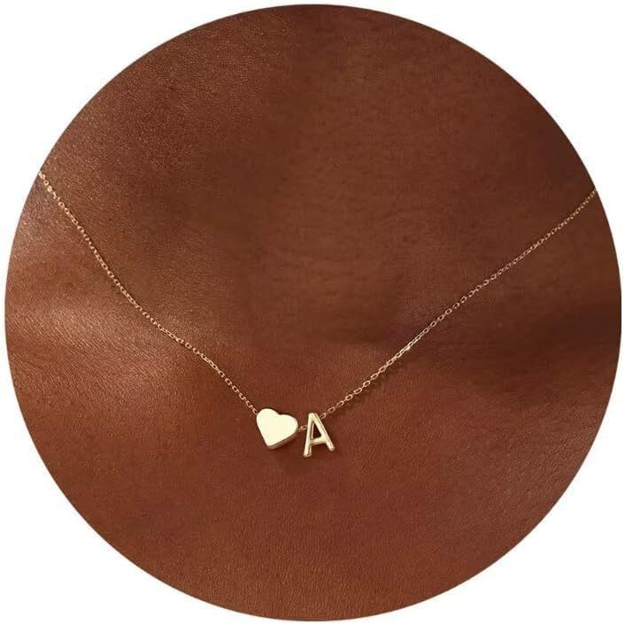 Simple Heart Letter Necklace 14K Gold Plated Clavicle Chain Durable Hypoallergenic Adjustable Pendant Chain for Women
