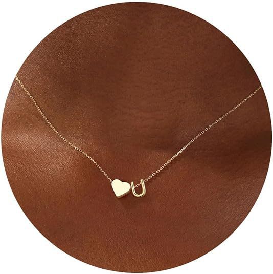Simple Heart Letter Necklace 14K Gold Plated Clavicle Chain Durable Hypoallergenic Adjustable Pendant Chain for Women
