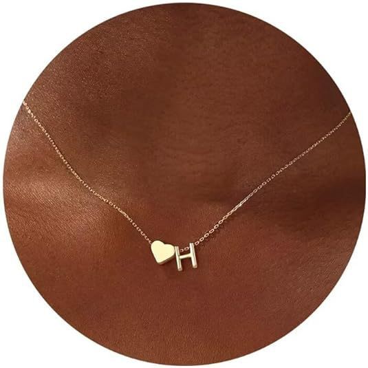 Simple Heart Letter Necklace 14K Gold Plated Clavicle Chain Durable Hypoallergenic Adjustable Pendant Chain for Women