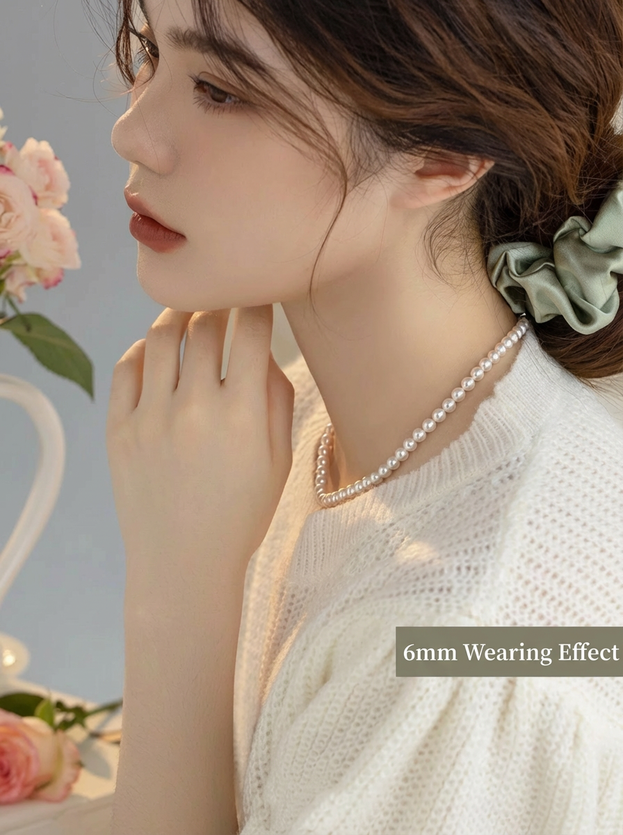 S925Pure silver Swarovski round pearl necklace