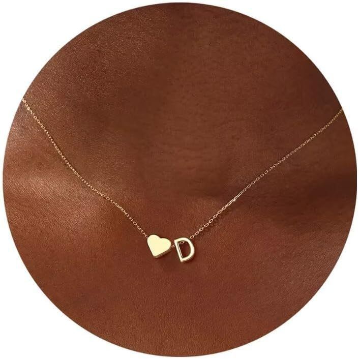 Simple Heart Letter Necklace 14K Gold Plated Clavicle Chain Durable Hypoallergenic Adjustable Pendant Chain for Women