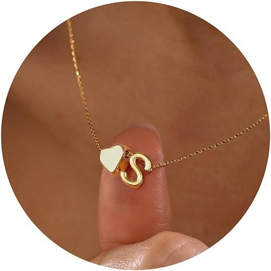 Simple Heart Letter Necklace 14K Gold Plated Clavicle Chain Durable Hypoallergenic Adjustable Pendant Chain for Women