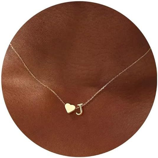 Simple Heart Letter Necklace 14K Gold Plated Clavicle Chain Durable Hypoallergenic Adjustable Pendant Chain for Women