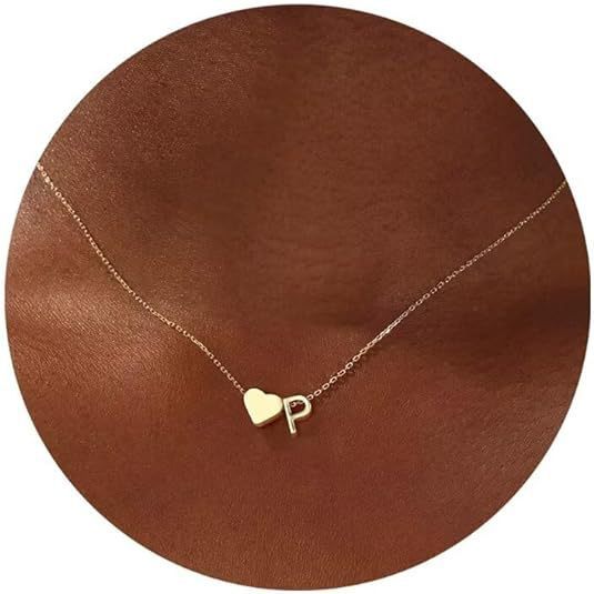 Simple Heart Letter Necklace 14K Gold Plated Clavicle Chain Durable Hypoallergenic Adjustable Pendant Chain for Women