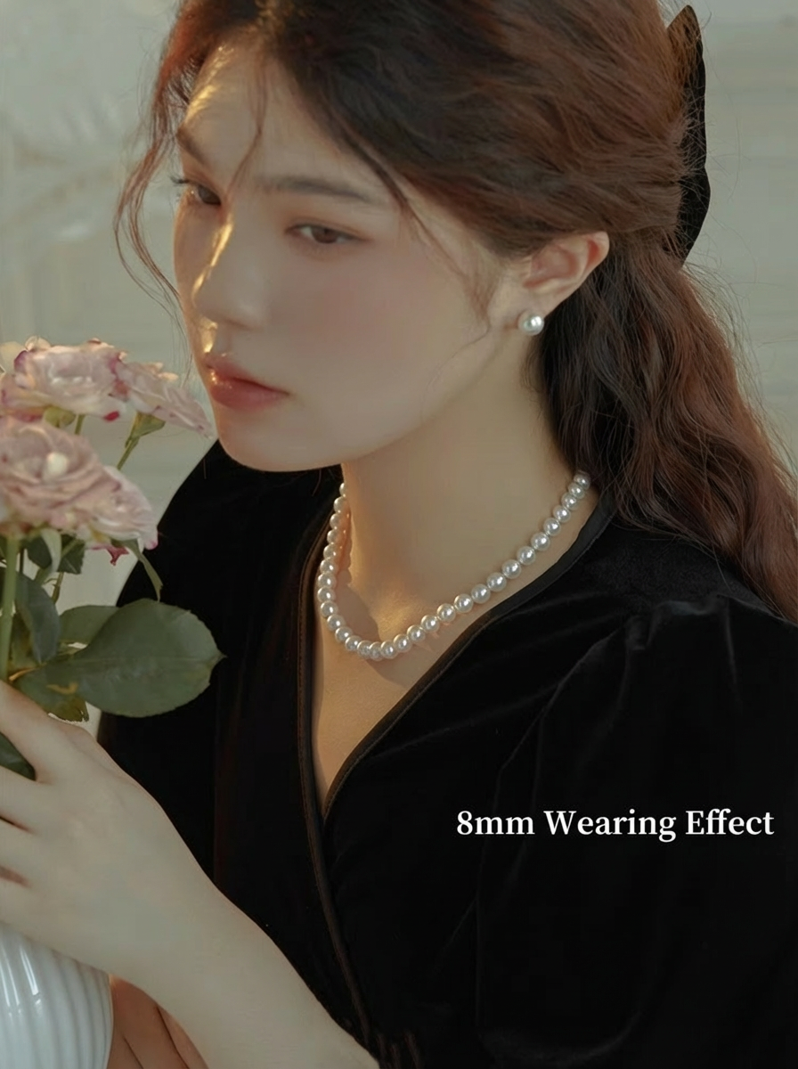 S925Pure silver Swarovski round pearl necklace