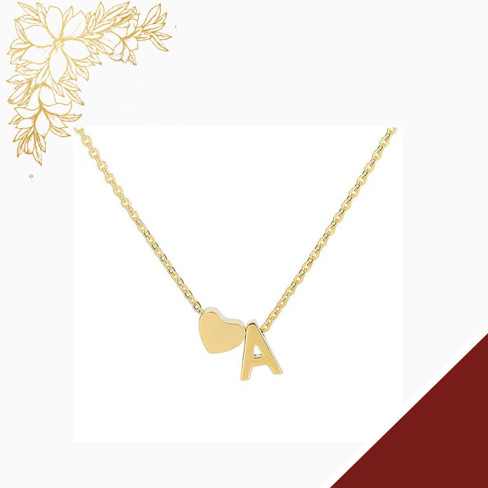 Simple Heart Letter Necklace 14K Gold Plated Clavicle Chain Durable Hypoallergenic Adjustable Pendant Chain for Women