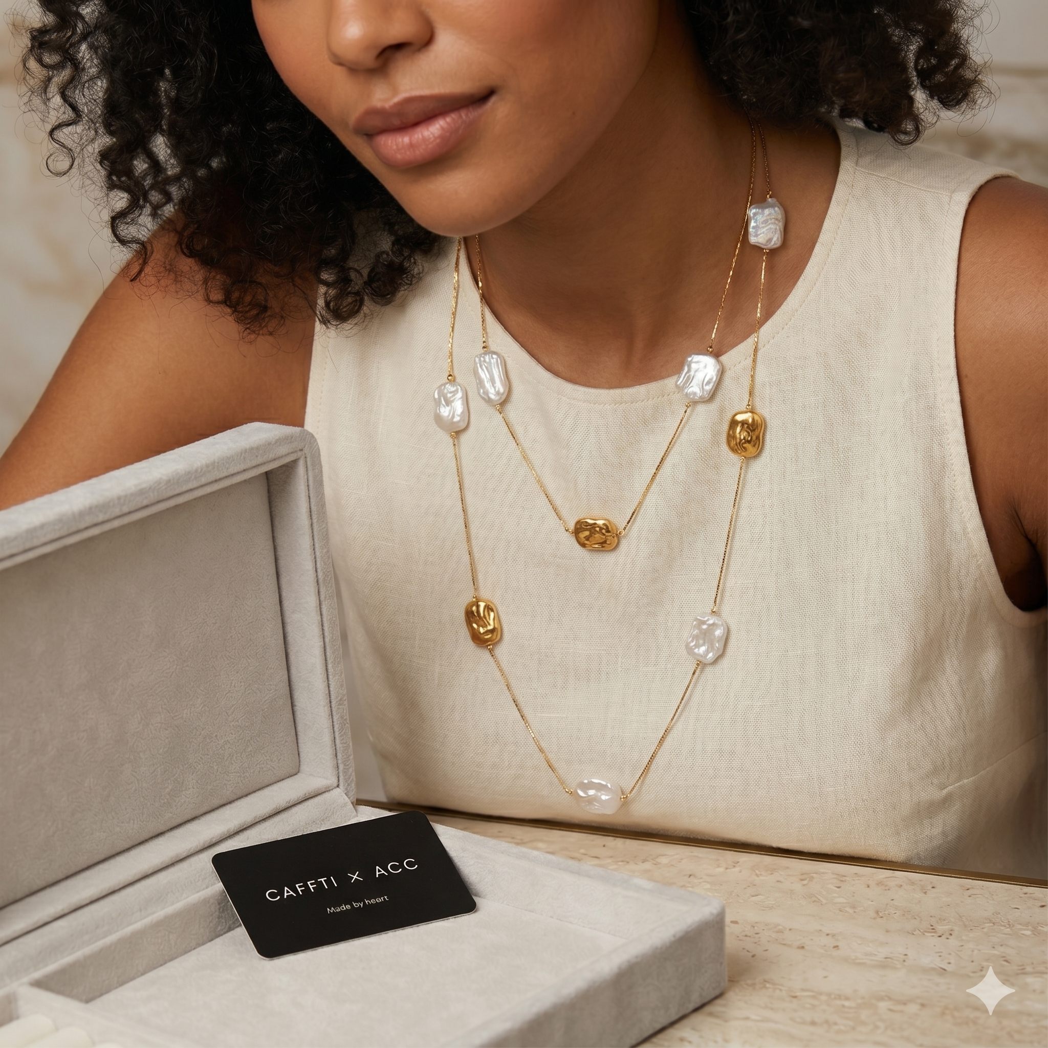 The Molten Muse Necklace: Natural Freshwater Baroque Pearl in 18K Gold Finish