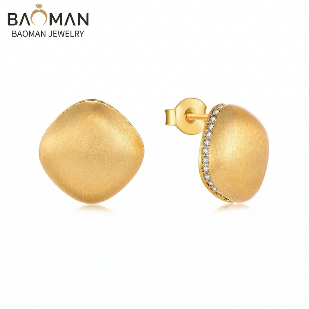 Fashionable brushed unique and creative earrings, gold plated