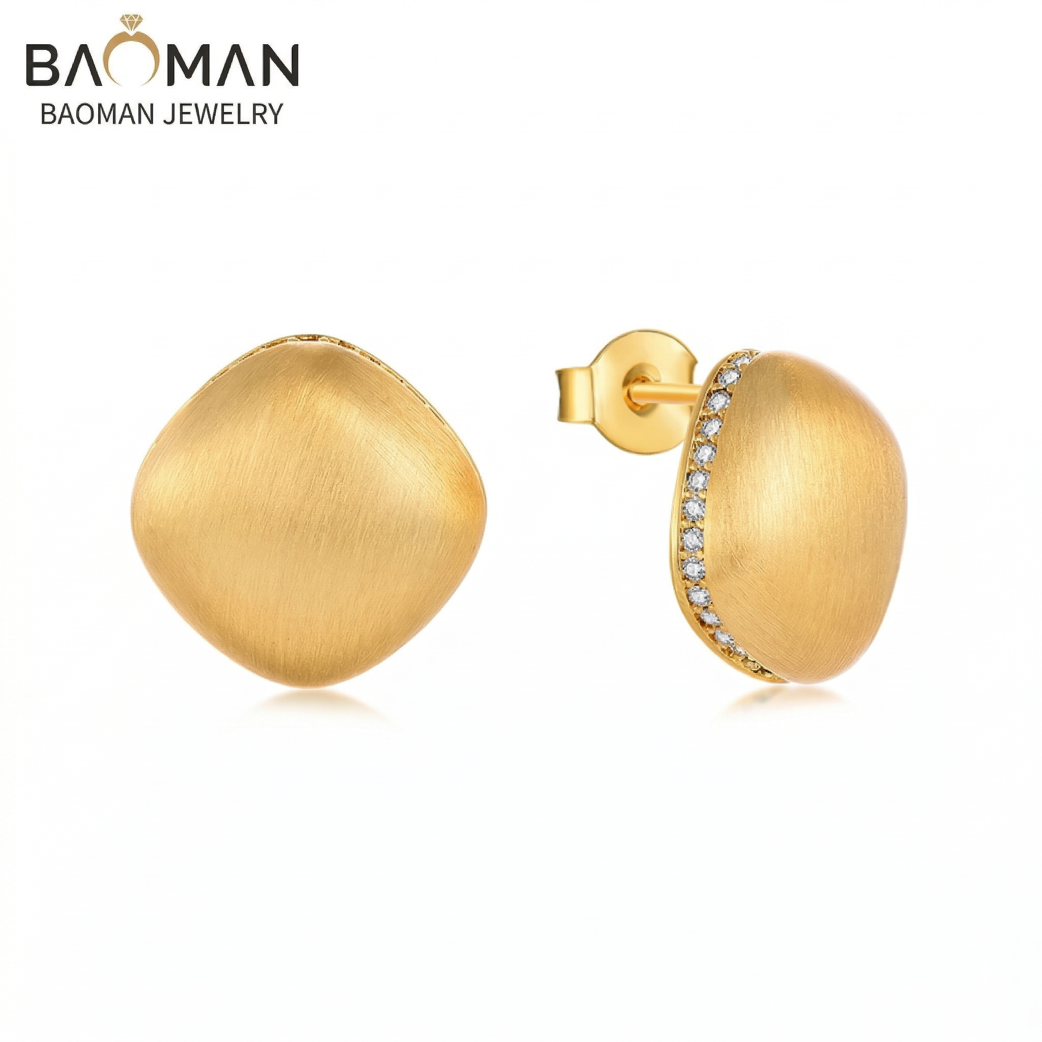 Fashionable brushed unique and creative earrings, gold plated