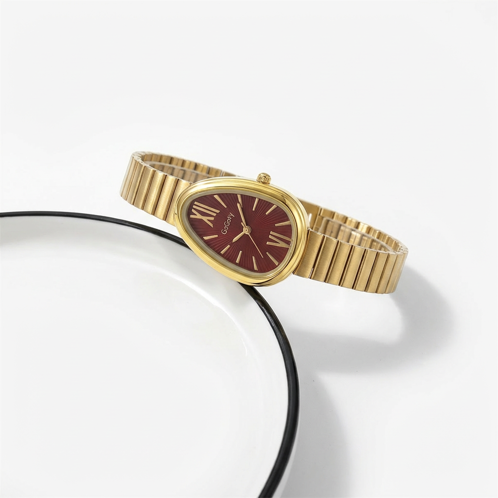 Snake-head watch with a high-end feel, bamboo-pattern strap women's quartz watch