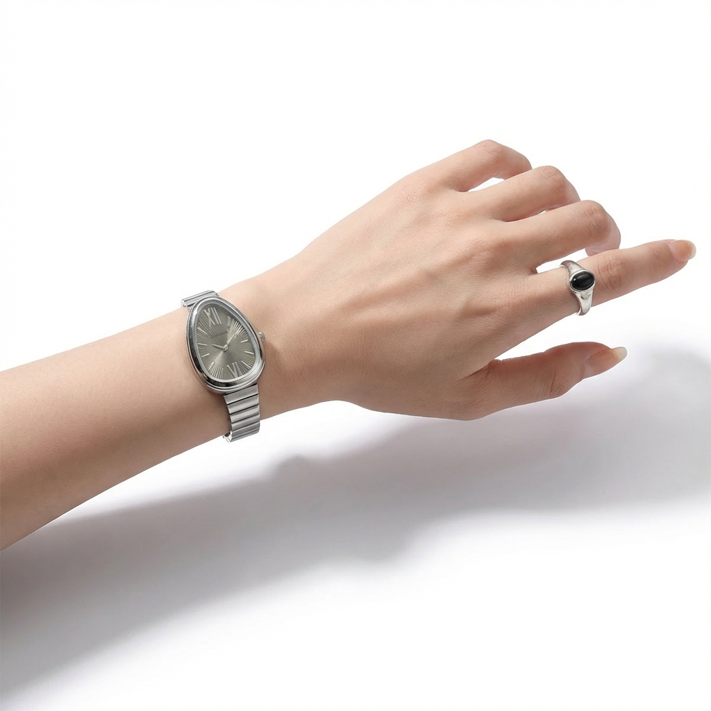 Snake-head watch with a high-end feel, bamboo-pattern strap women's quartz watch