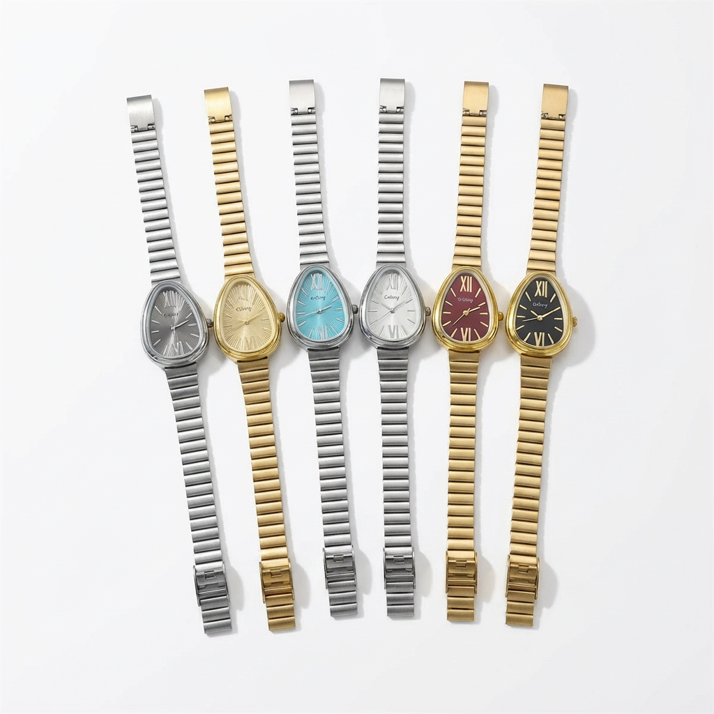 Snake-head watch with a high-end feel, bamboo-pattern strap women's quartz watch