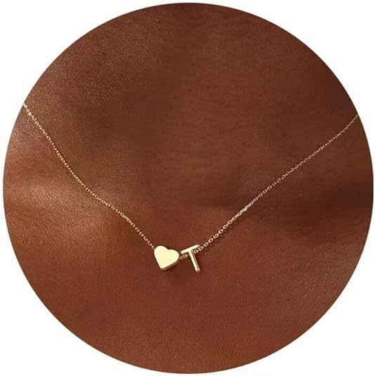 Simple Heart Letter Necklace 14K Gold Plated Clavicle Chain Durable Hypoallergenic Adjustable Pendant Chain for Women
