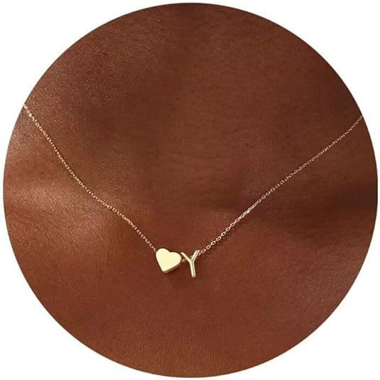 Simple Heart Letter Necklace 14K Gold Plated Clavicle Chain Durable Hypoallergenic Adjustable Pendant Chain for Women