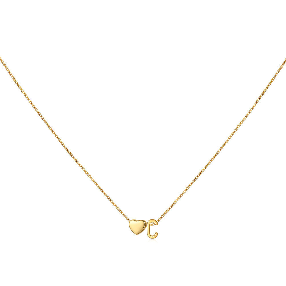 Simple Heart Letter Necklace 14K Gold Plated Clavicle Chain Durable Hypoallergenic Adjustable Pendant Chain for Women