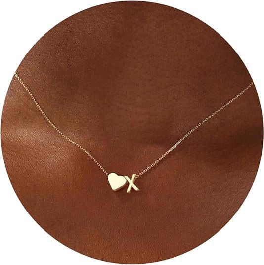 Simple Heart Letter Necklace 14K Gold Plated Clavicle Chain Durable Hypoallergenic Adjustable Pendant Chain for Women