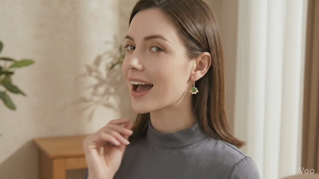 5A Grade Freshwater Pearl, Green Agate Stud Earrings - French Retro Elegance in Every Detail