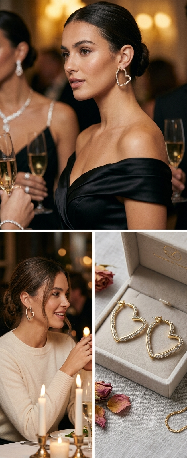 Eternal Love Sparkling Pavé Heart Hoops - Gold Fashion Earrings for Her