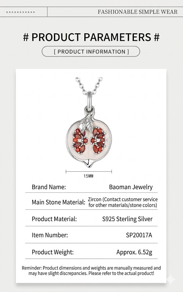Pomegranate pendant, Platinum-plated