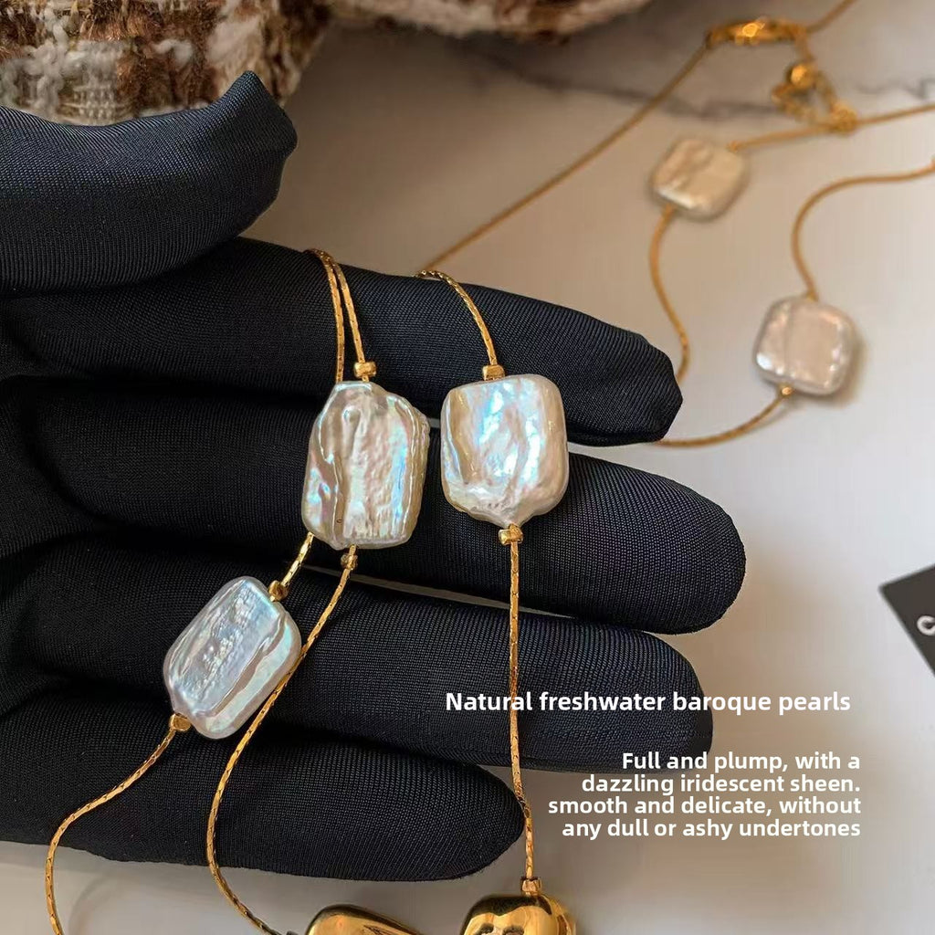 The Molten Muse Necklace: Natural Freshwater Baroque Pearl in 18K Gold Finish