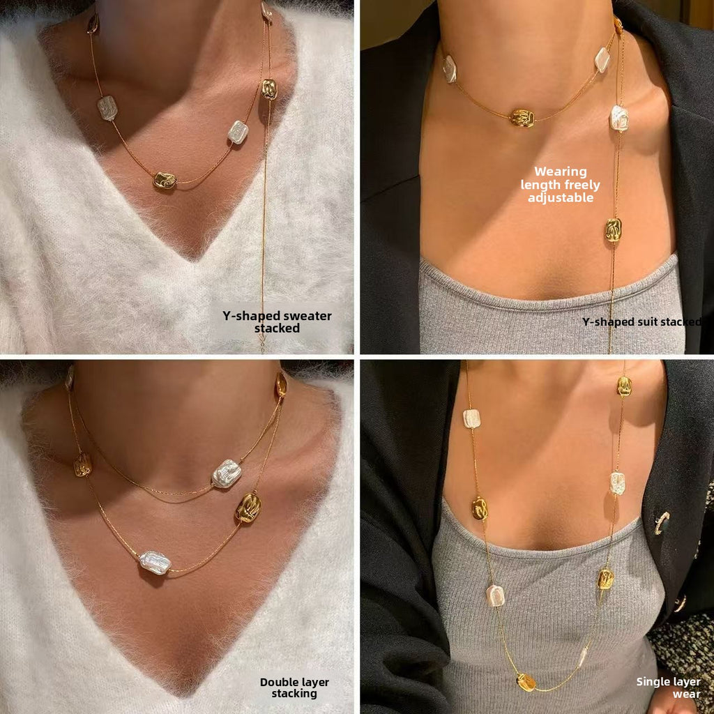 The Molten Muse Necklace: Natural Freshwater Baroque Pearl in 18K Gold Finish
